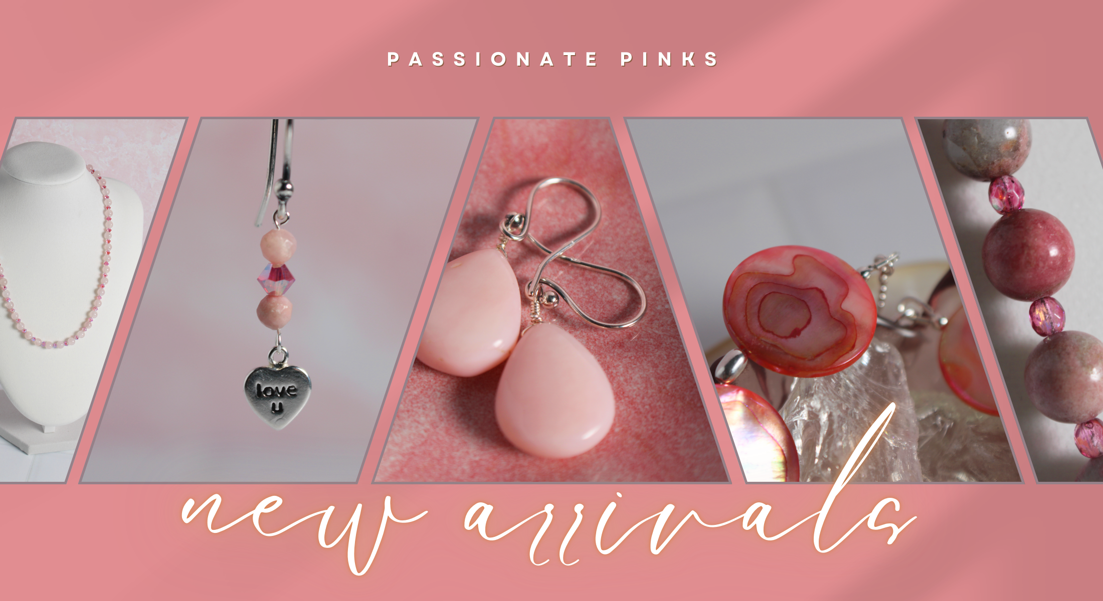 Rose quartz, rhodonite, and pink opal handmade jewelry